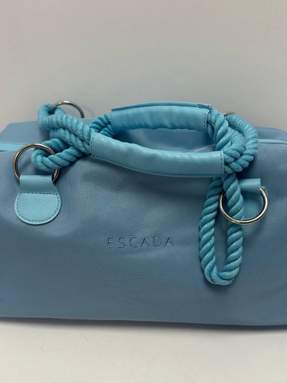Escada Nylon Bag Purse Rope Handles Light Blue Tote